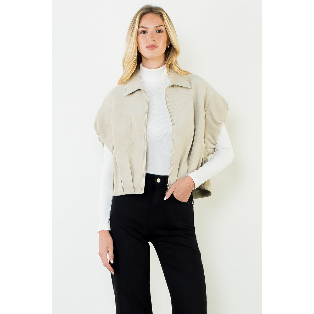 Suede zip jacket top