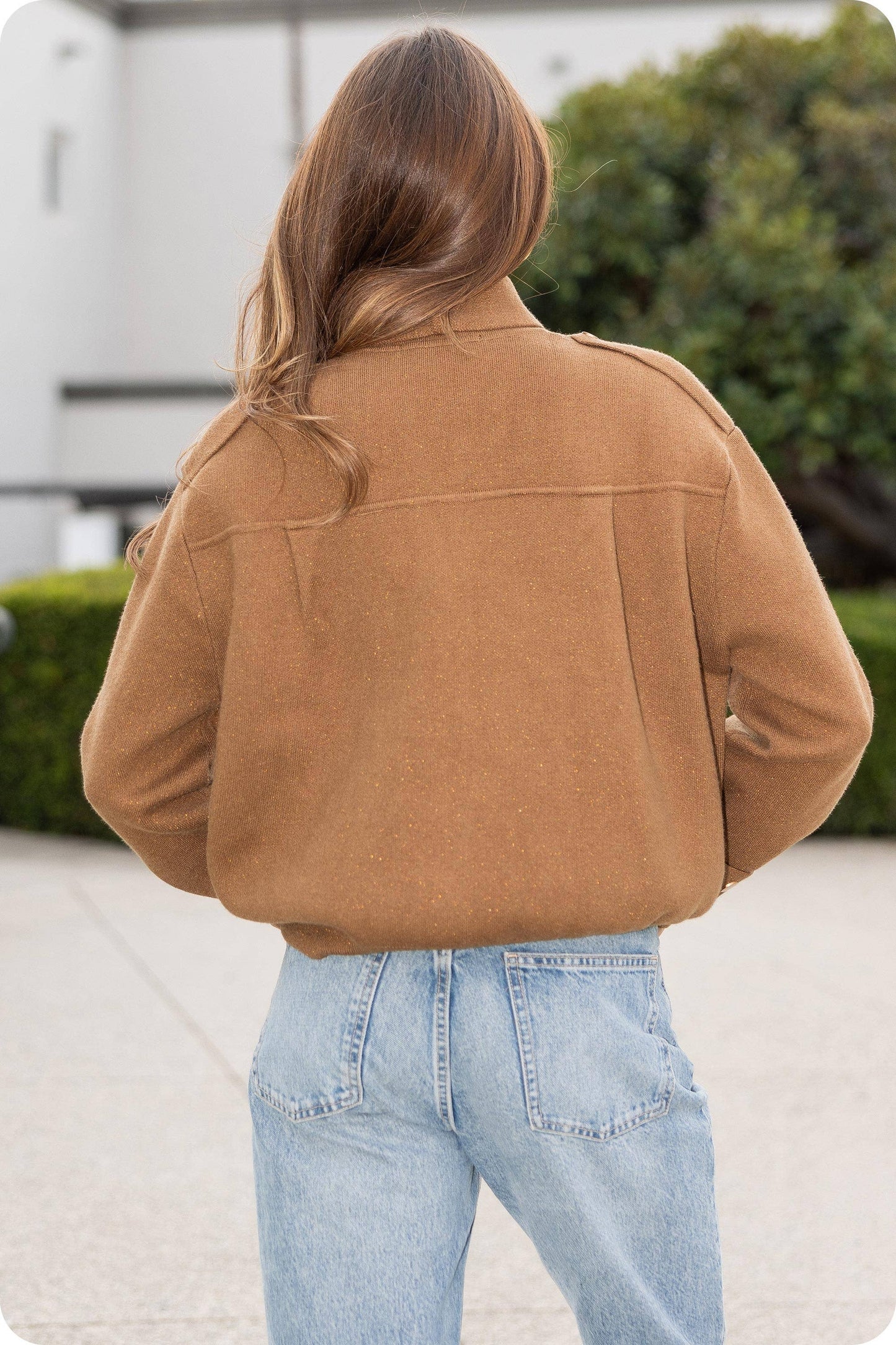 Satin Piping Pocket Detail Lurex Knit Jacket