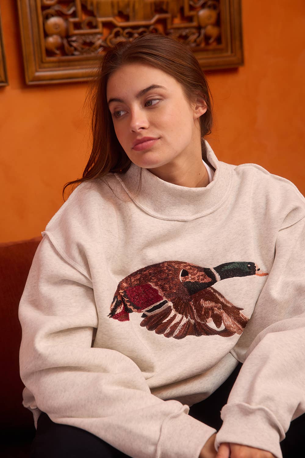 'MALLARD' Embroidered Mock-Neck Sweatshirt