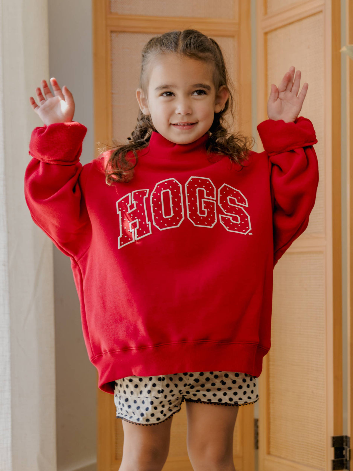 Children's ARK Hogs Polka Dot Puff Mock Neck Sweatshirt