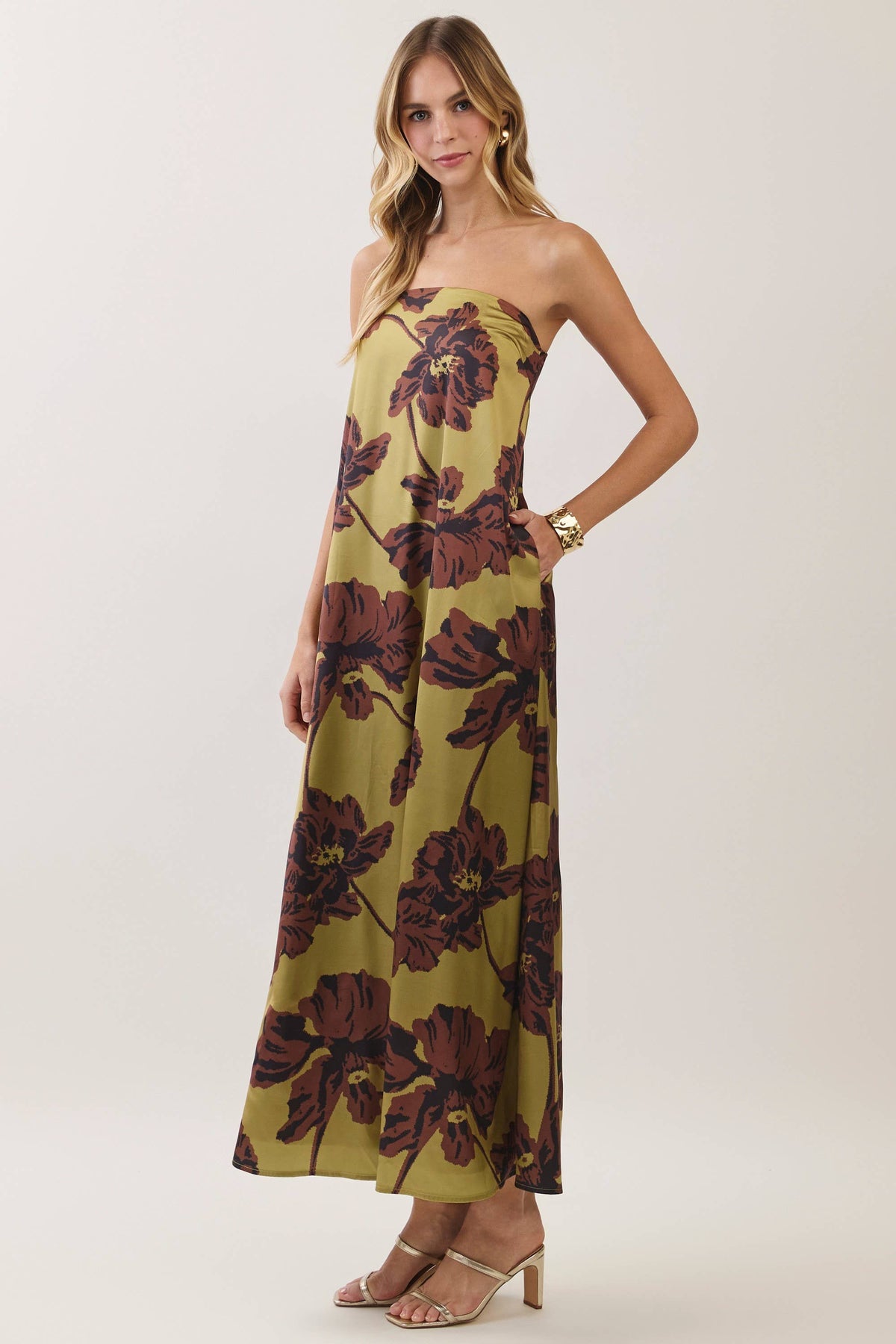 CD07609-Floral Print Strapless Maxi Dress