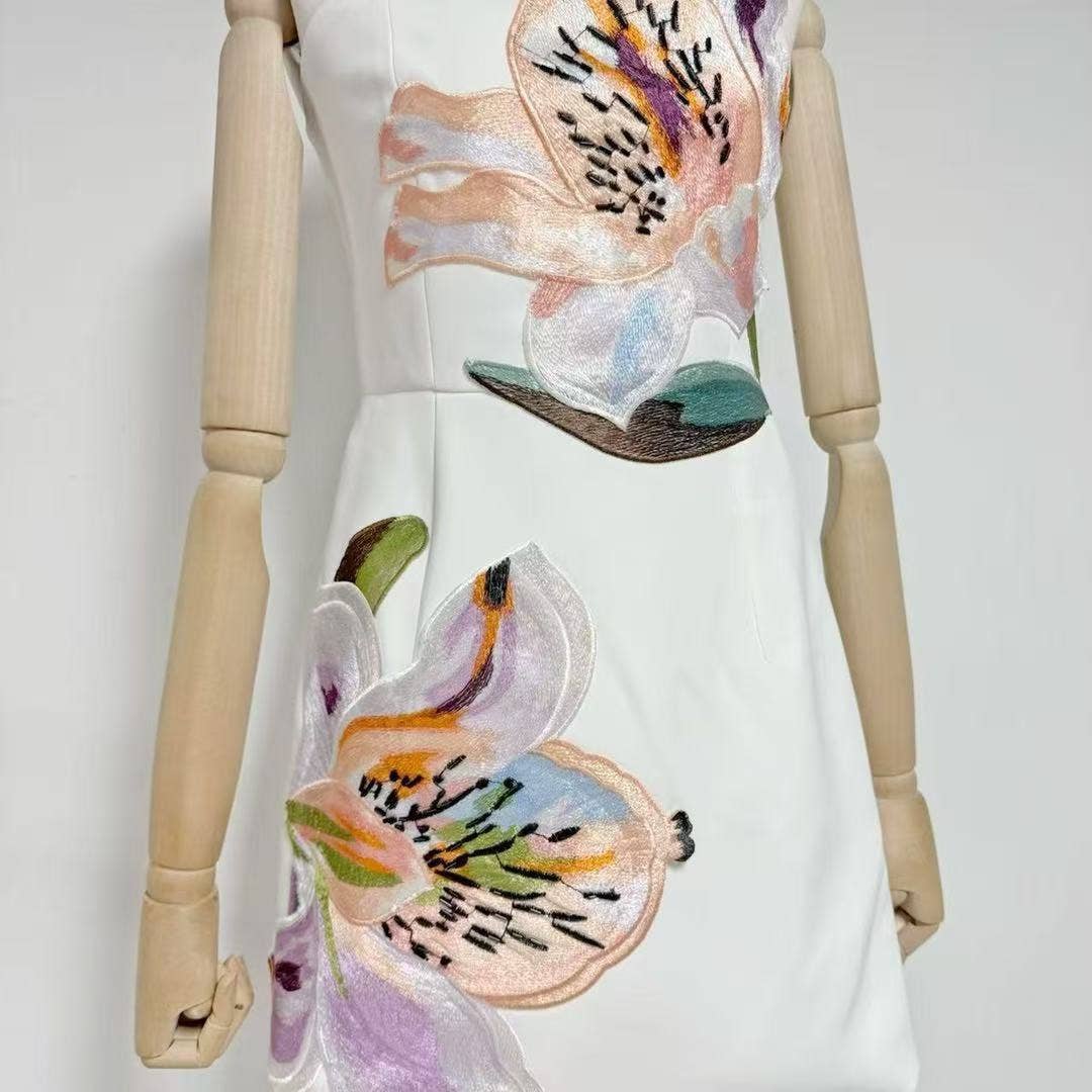 DR840Y Women’s Strapless Dress with 3D Floral Beaded Detail