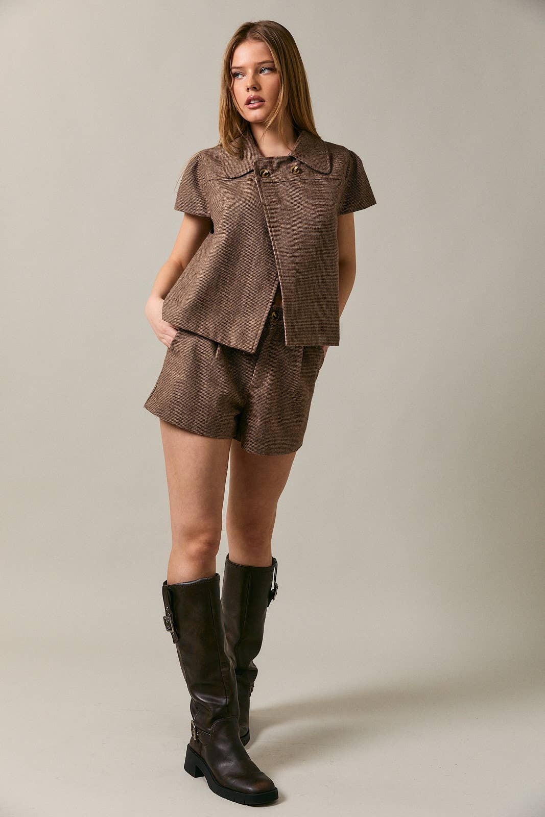 HOUNDSTOOTH MID-RISE SHORTS