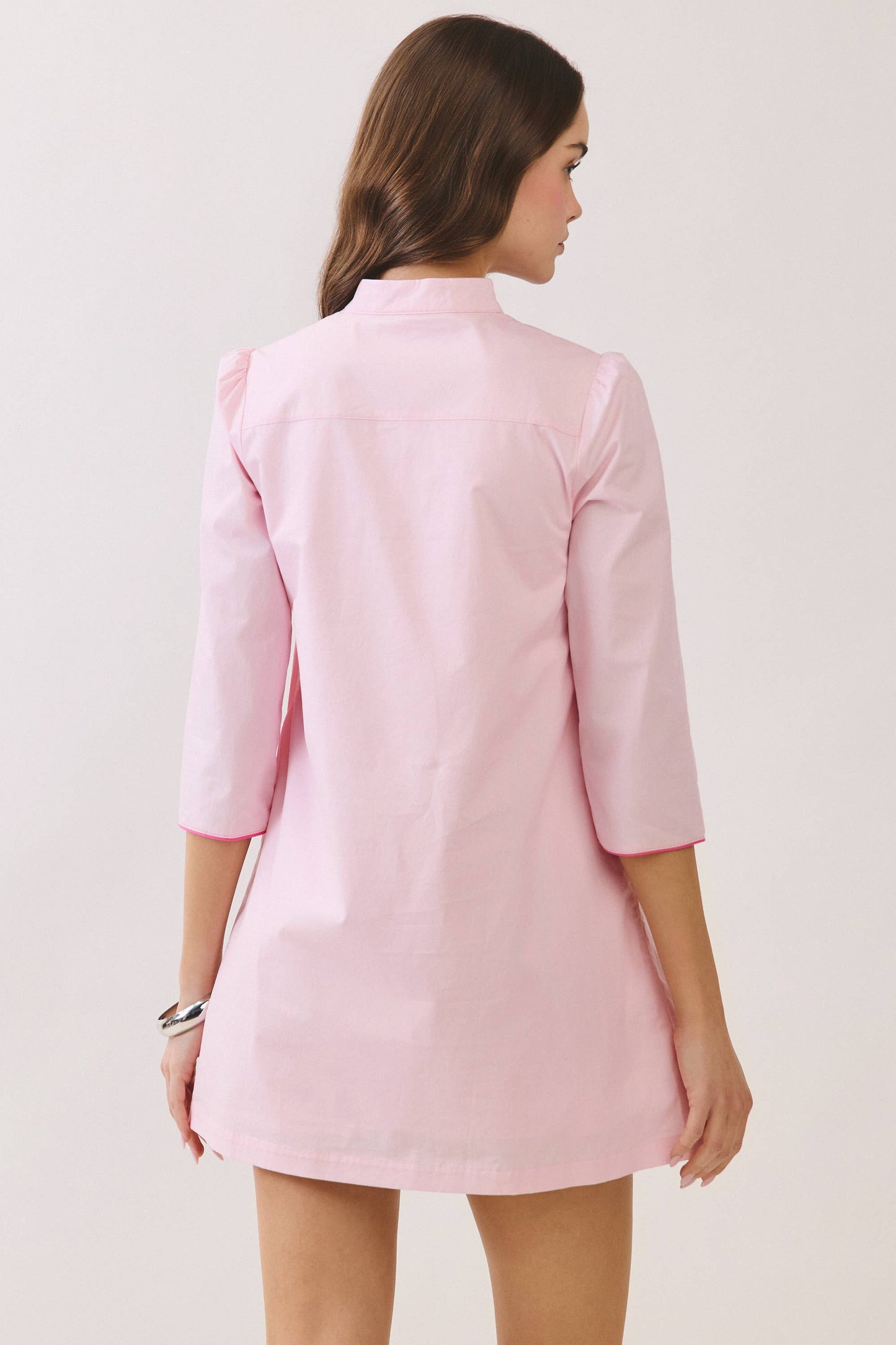 Mandarin Collar Contrast Frog Button Detail Dress