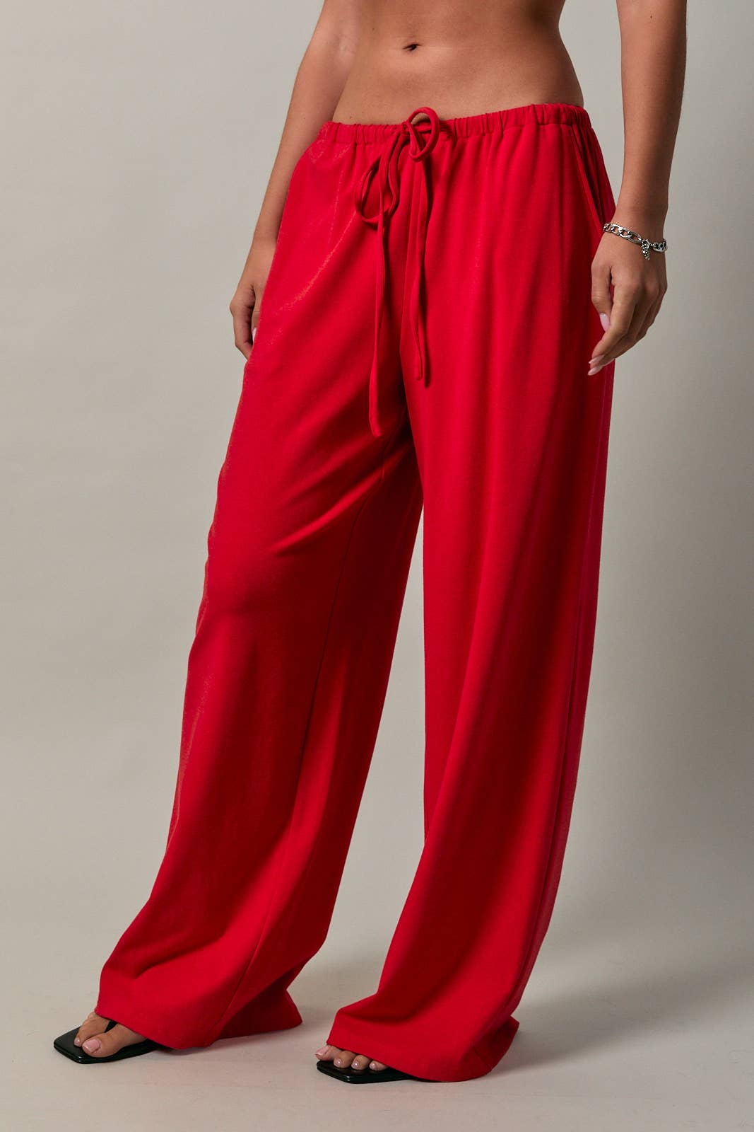 ELASTIC WAIST DRAWSTRING WIDE LEG PANTS