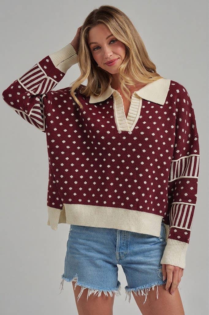 LOOSE FIT POLA DOT FALL SWEATER TOP