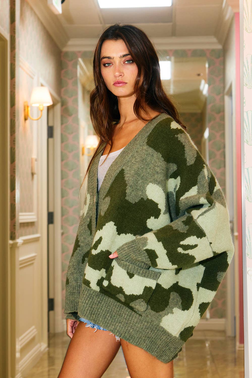 Oversized Camouflage Pullover Sweater Cardigan