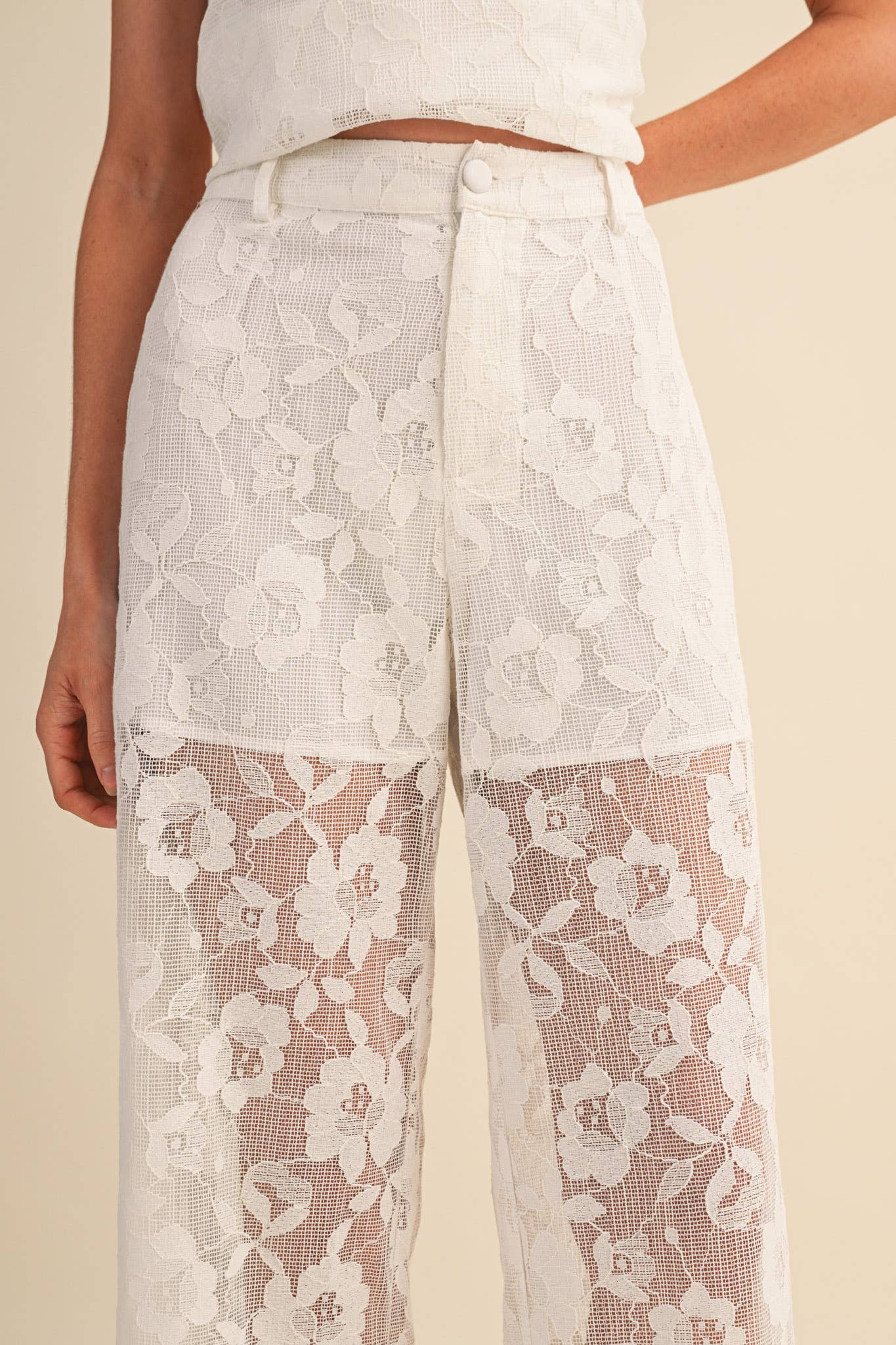 LACE SLEEVELESS TUNIC AND WIDE LEG PANTS SET