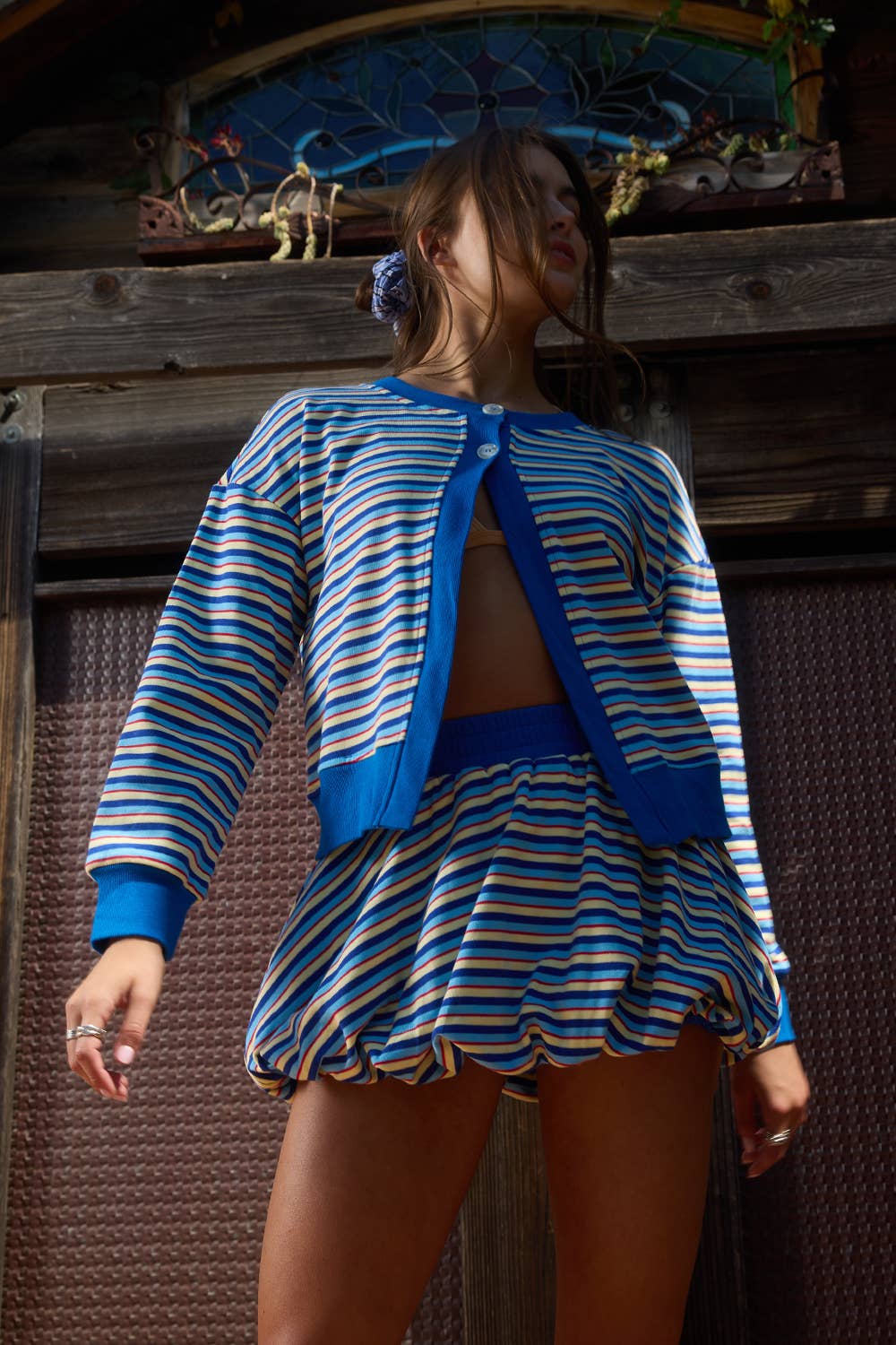 Multi-Stripe Dual-Button Knit Cardigan