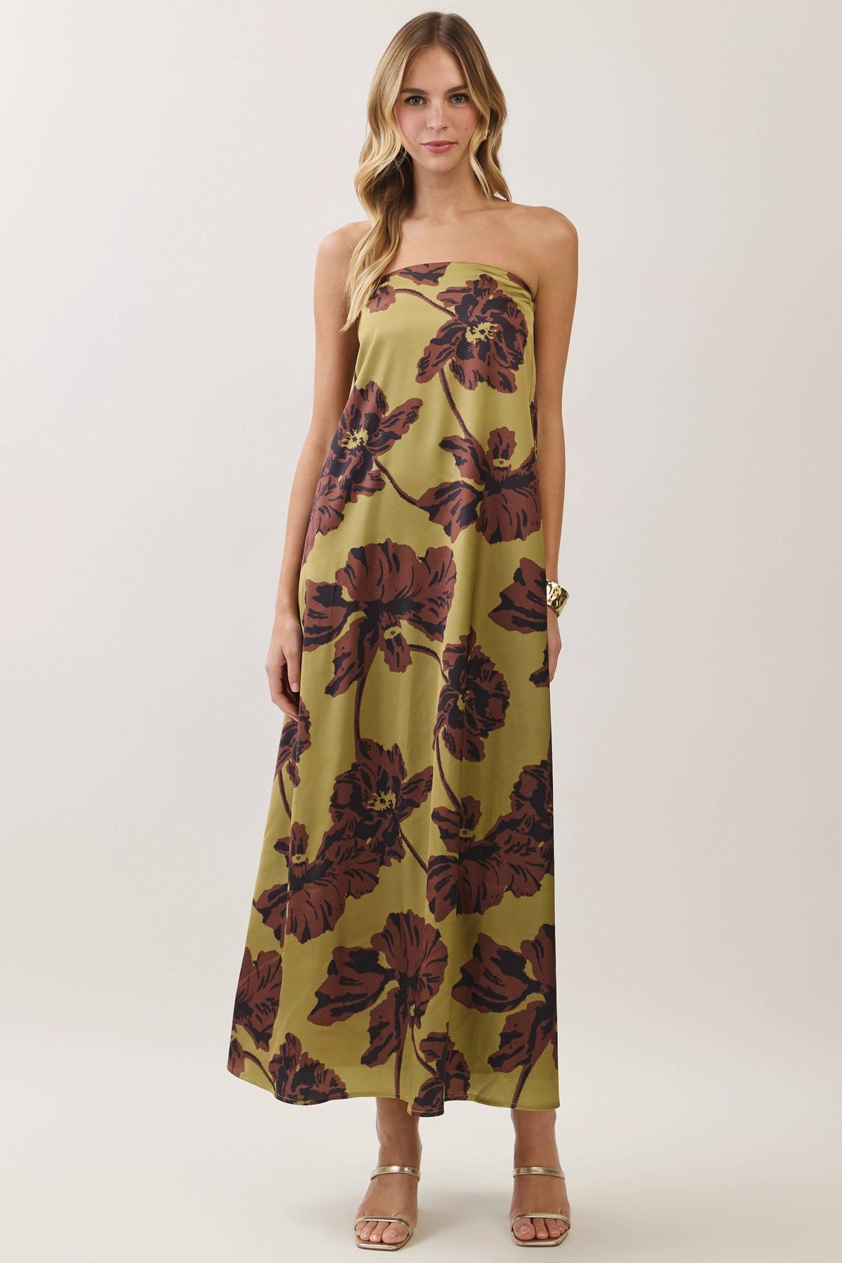 CD07609-Floral Print Strapless Maxi Dress