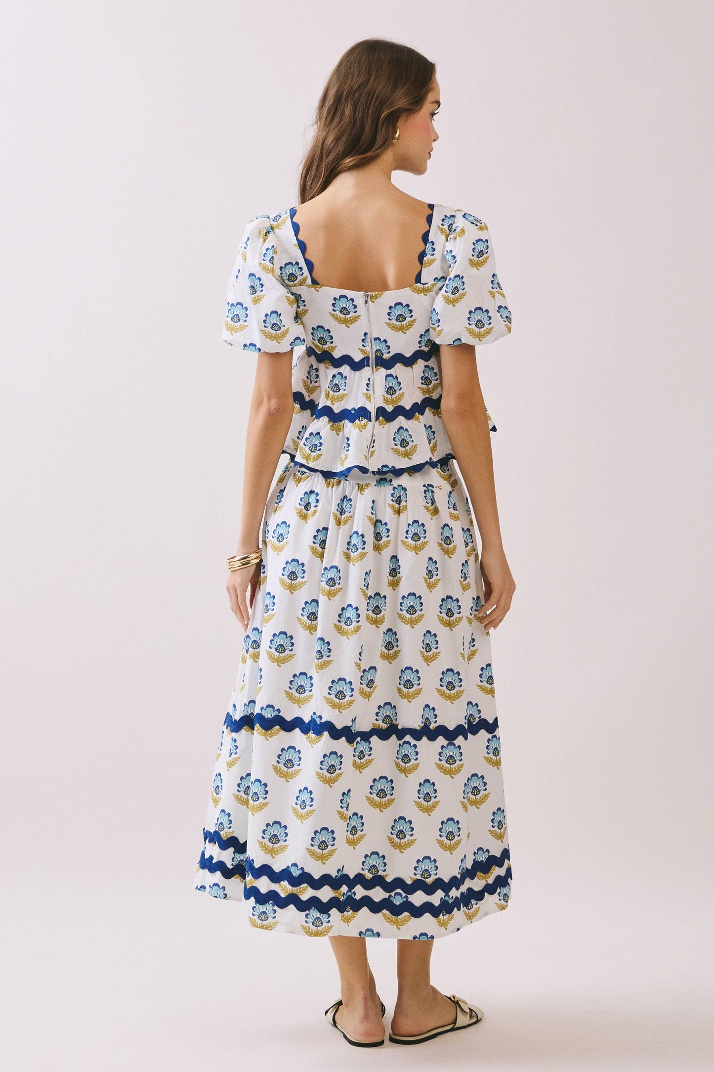 Floral Print Wide Waistband Contrast Border Skirt