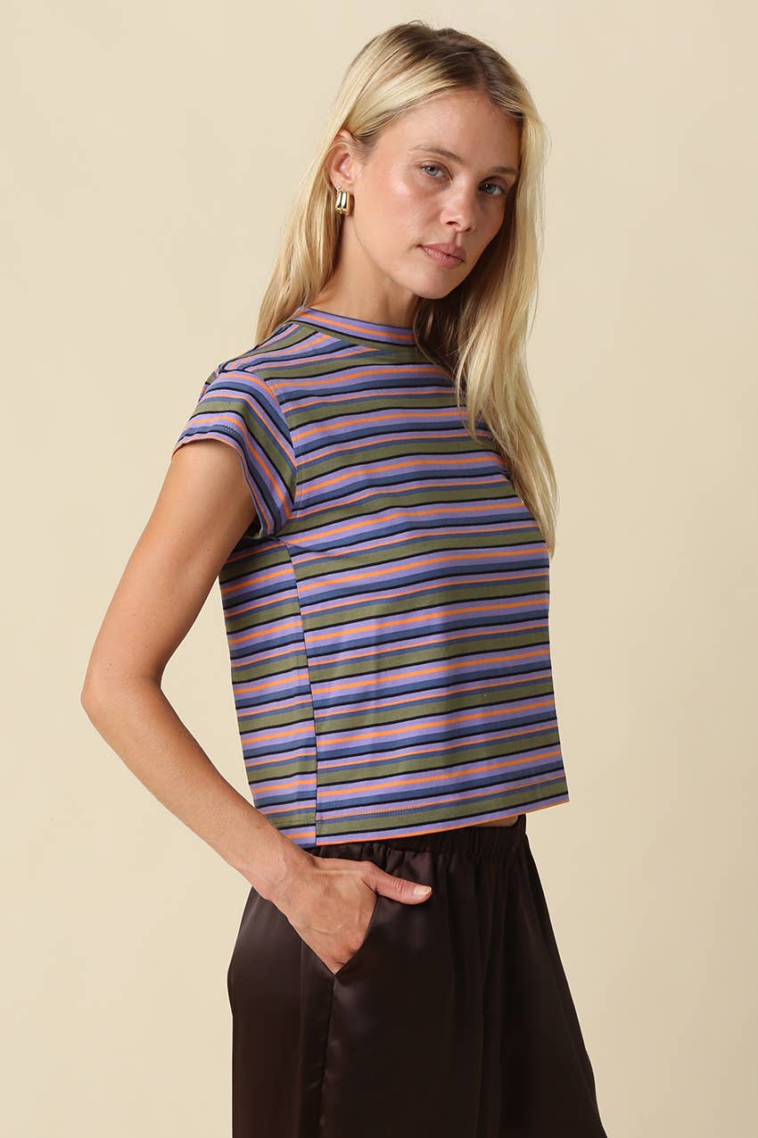 Lizz Stripe Mock Neck Tee (2 colors)