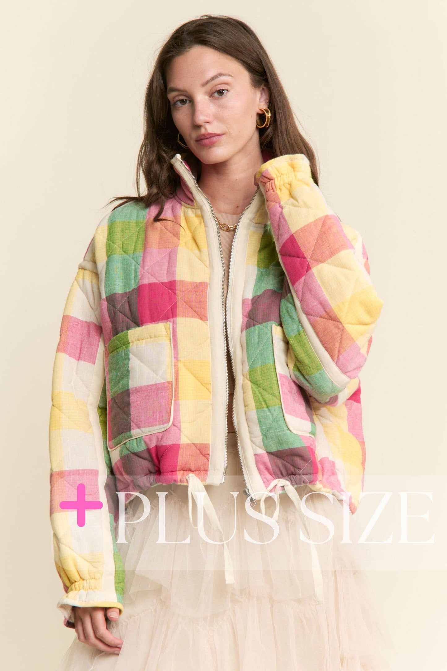 Multi-color Plaid Zipper Jacket