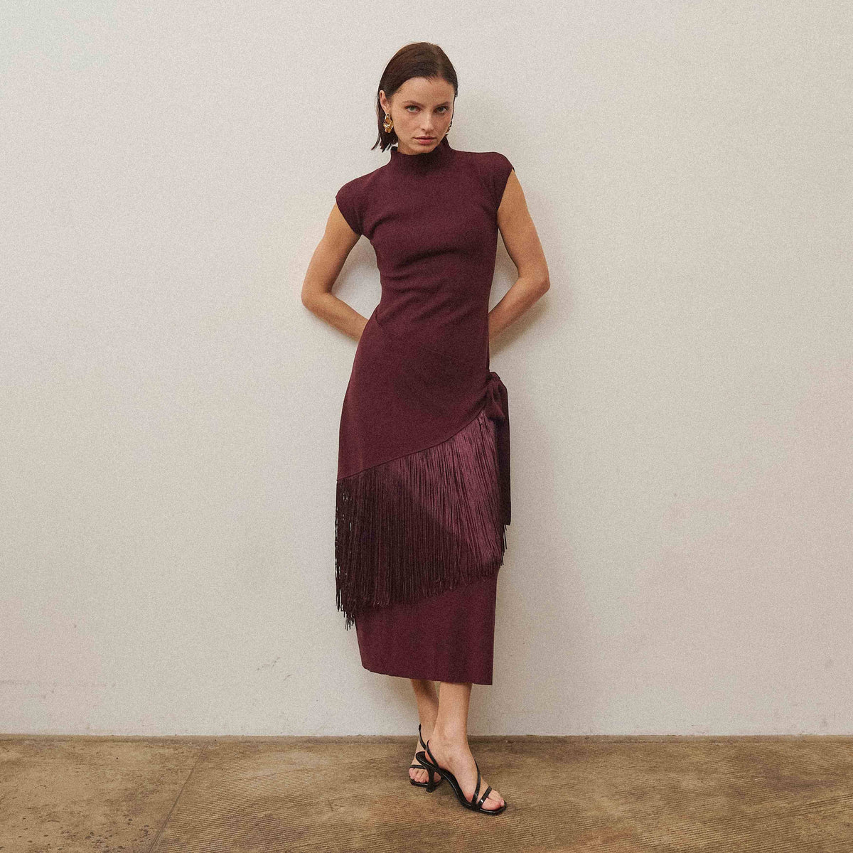 Fringe faux wrap dress