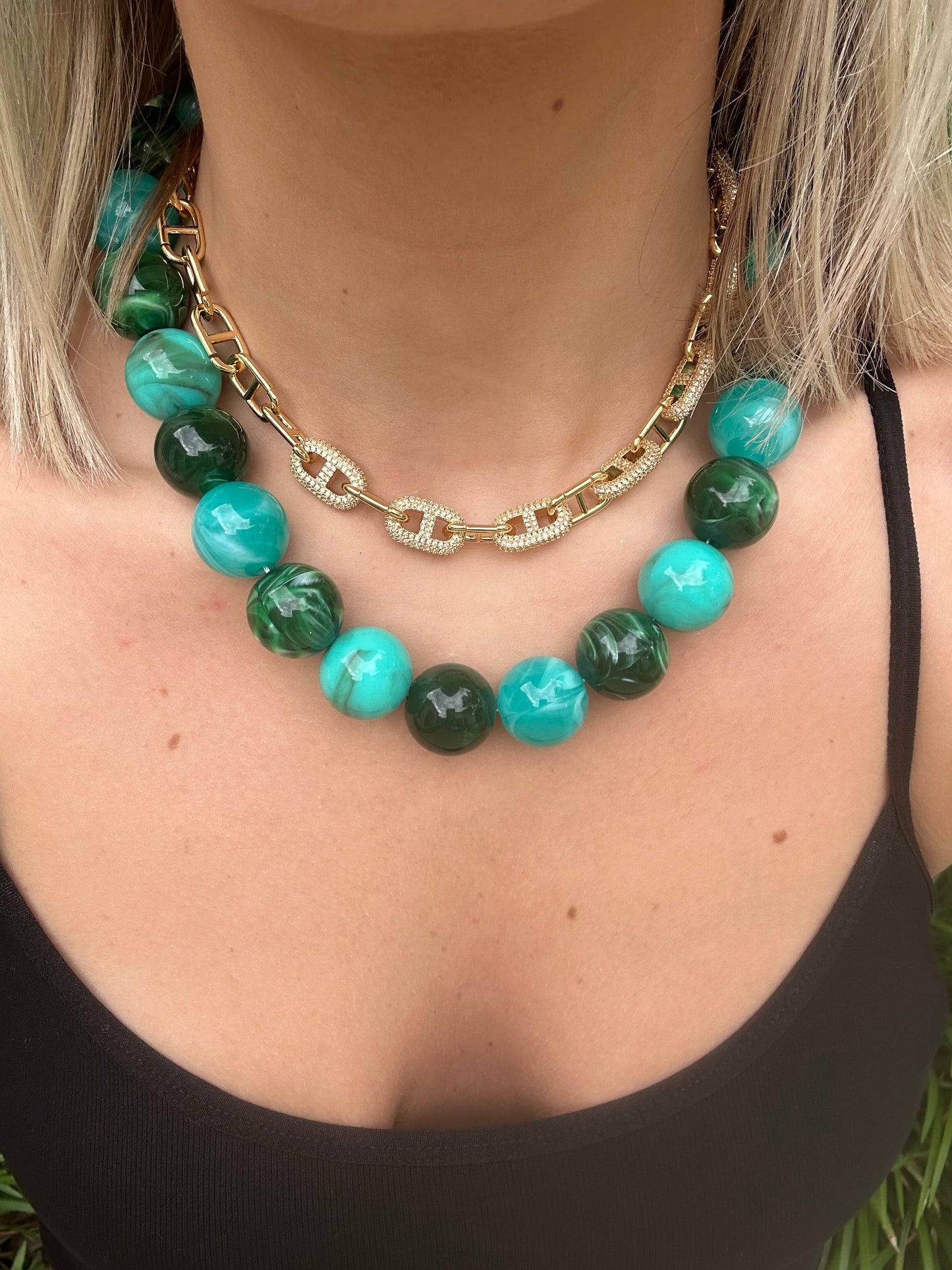 Celia Chunky Beaded Necklace - Neutral