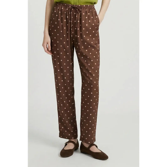 brown polka dot silk pant