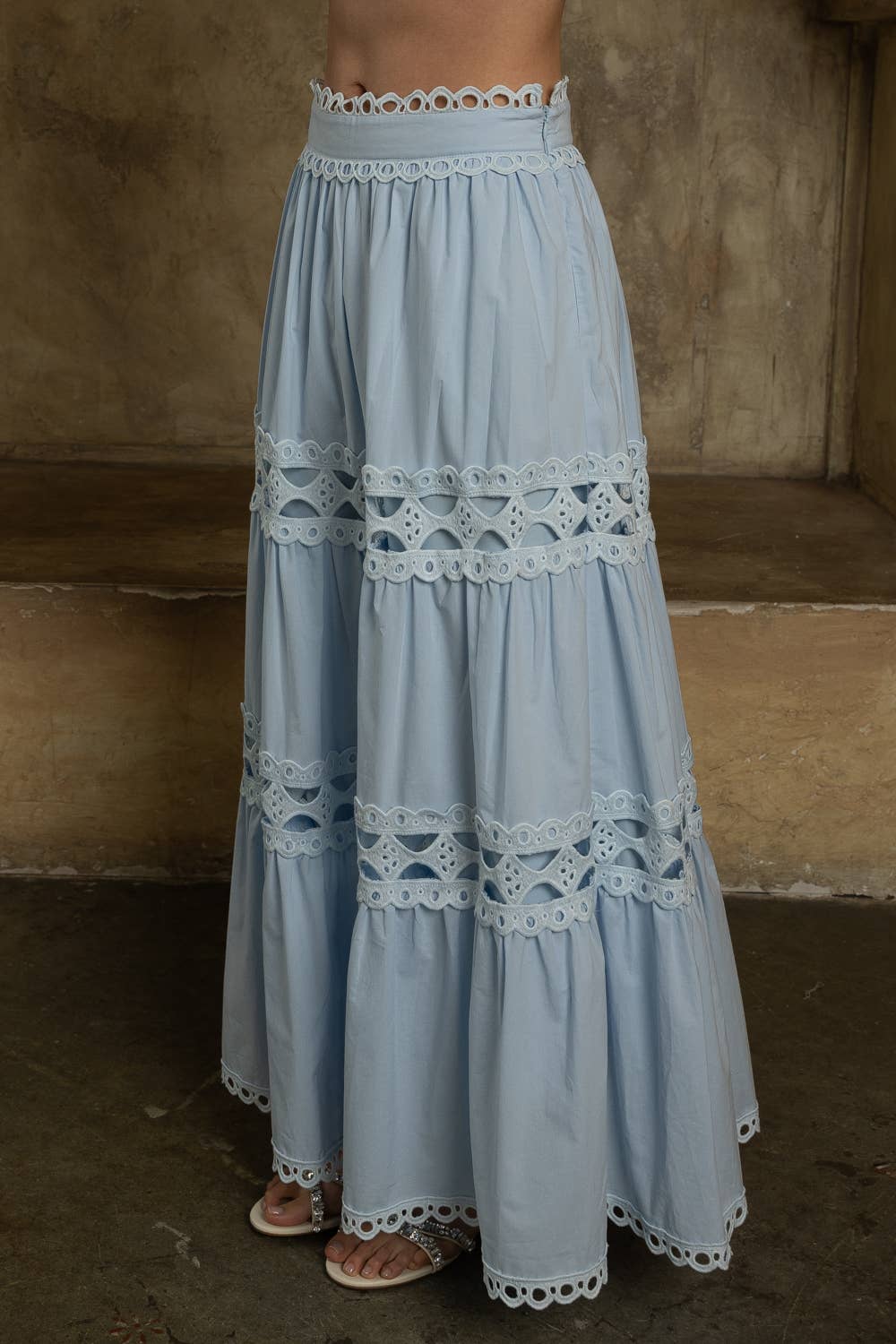 Tiered Maxi Skirt with Eyelet Detailing