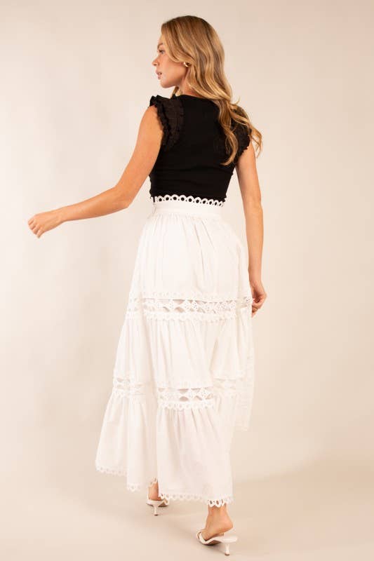 Tiered Maxi Skirt with Eyelet Detailing