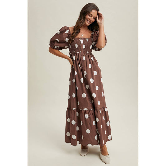 POLKA DOT PUFF SLEEVE MAXI DRESS