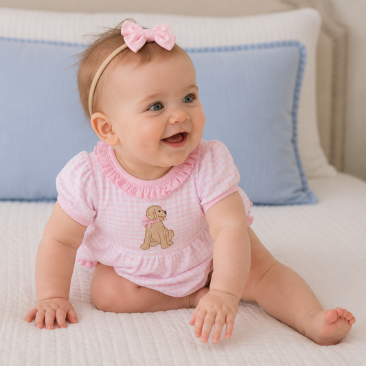 Puppy Playtime Applique Ruffle Bubble - Pink