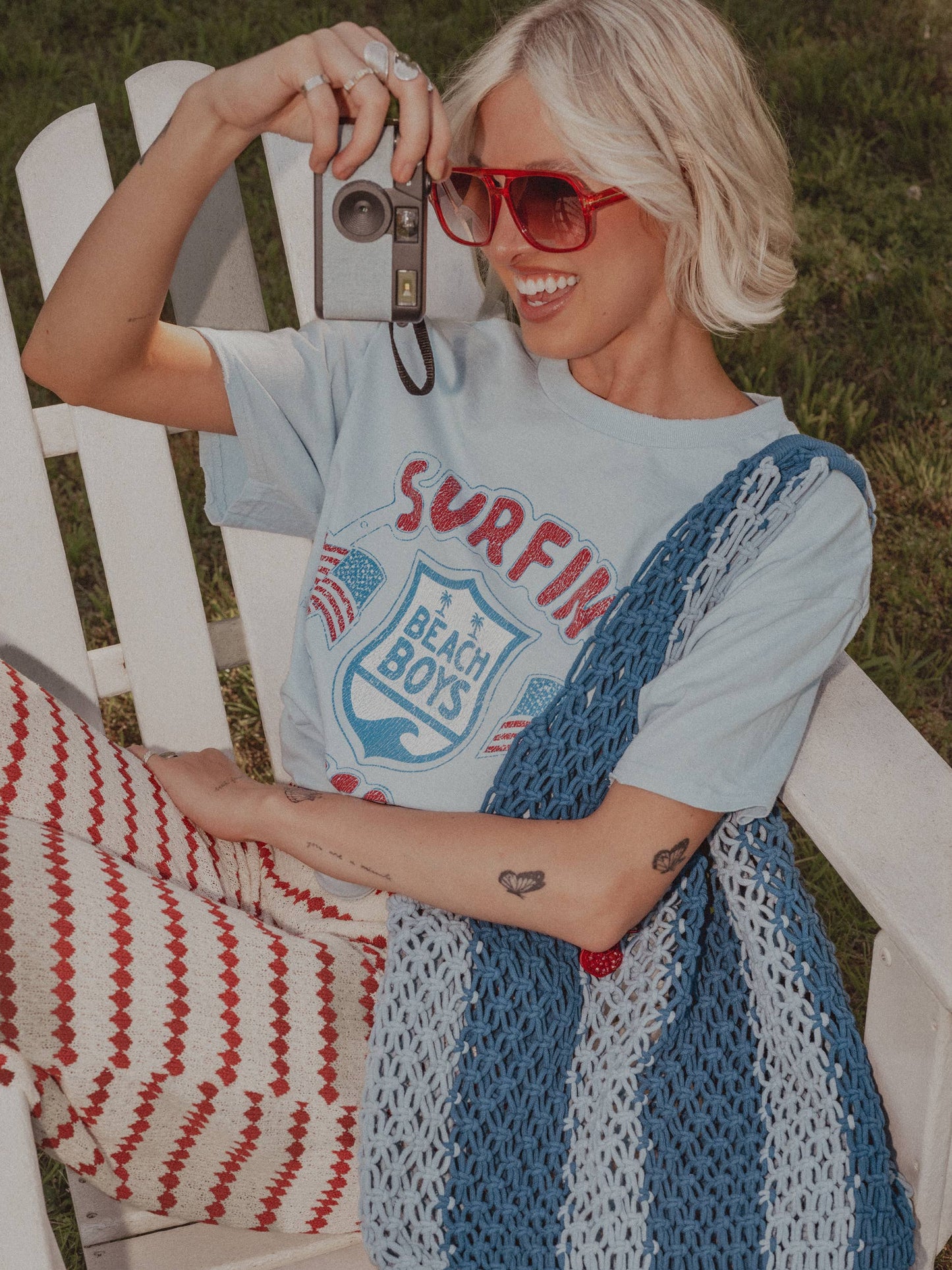 The Beach Boys Surfin USA Emblem Light Blue Thrifted Tee