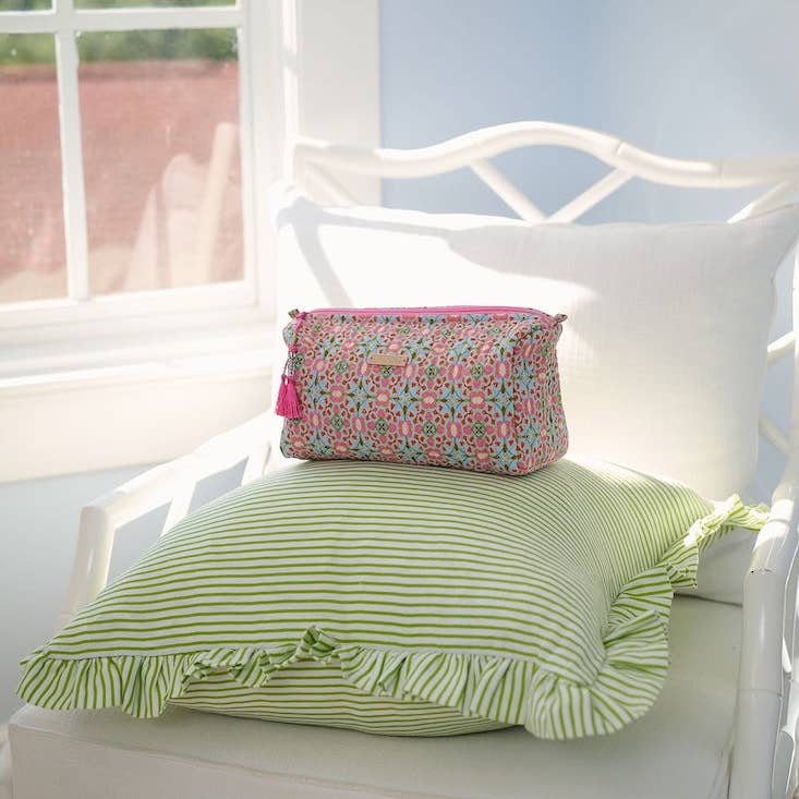 Ticking Stripe Green Decorative Pillow