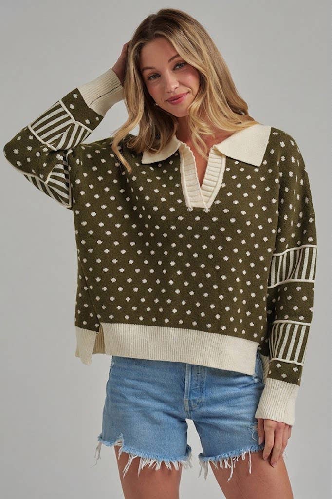 LOOSE FIT POLA DOT FALL SWEATER TOP
