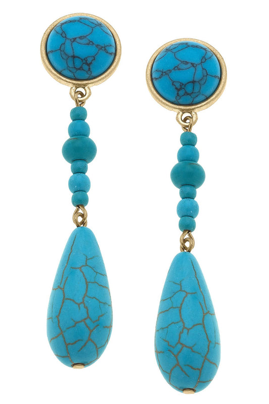 Dutton Turquoise Drop Earrings in Turquoise & Worn Gold