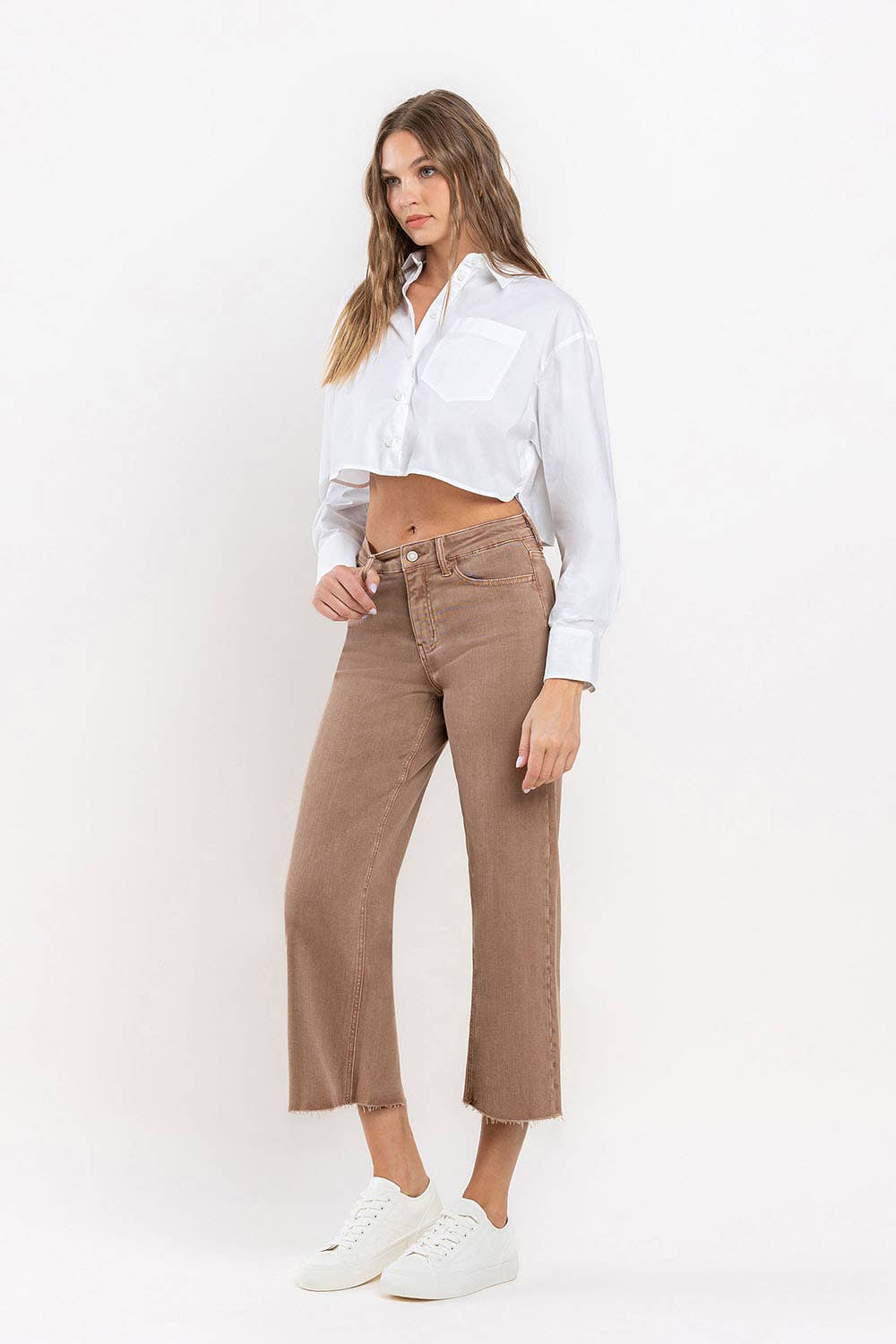 HIGH RISE CROP WIDE LEG JEANS