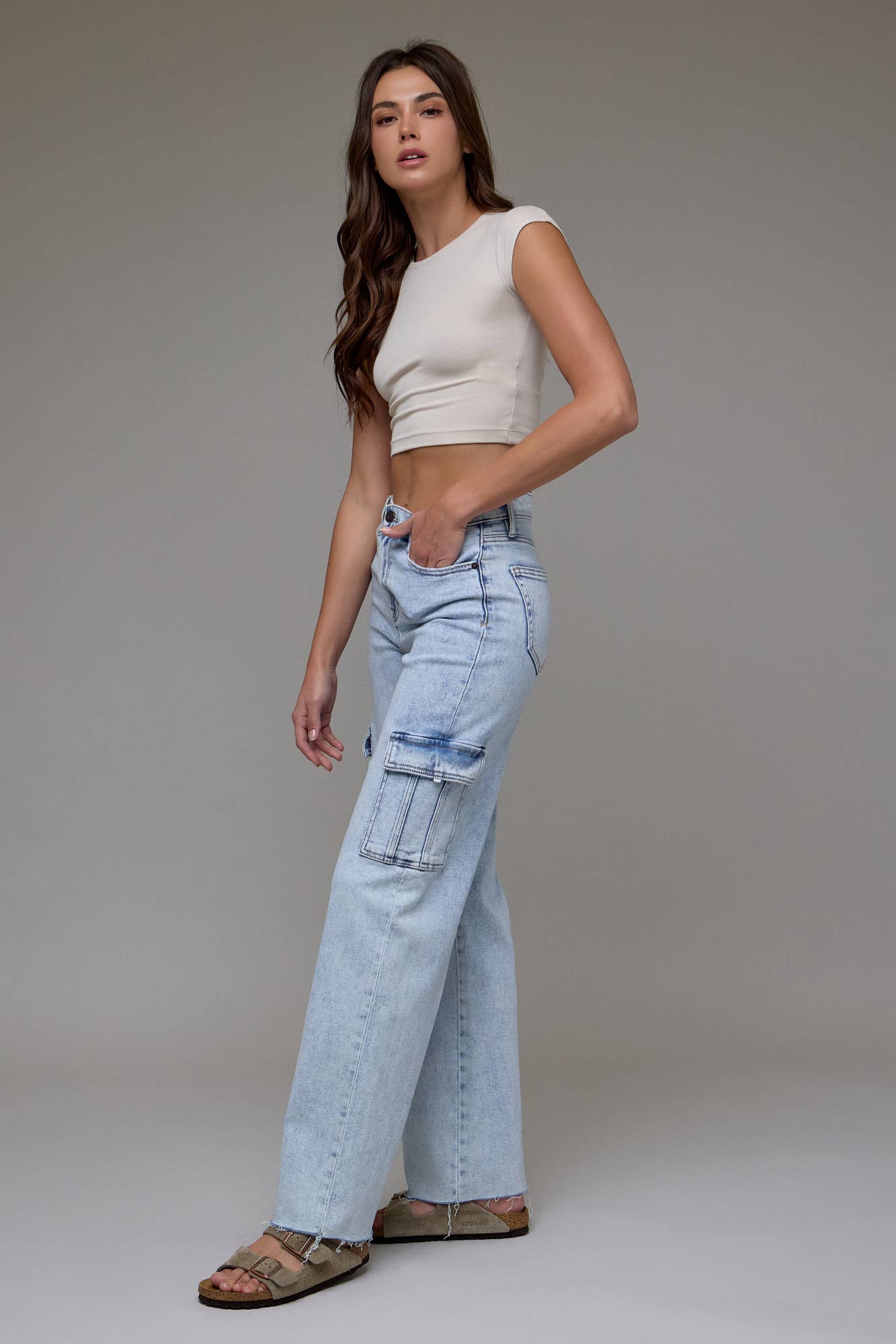 Light Wash Stretch Cargo Dad Jean