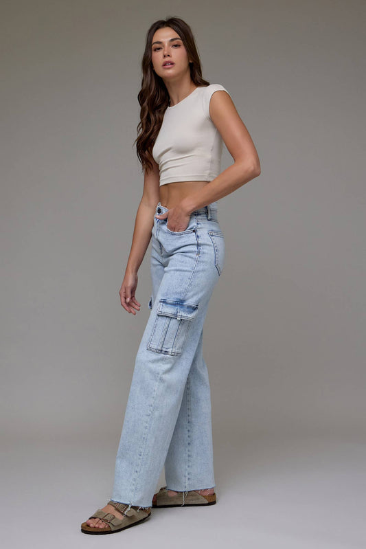 Light Wash Stretch Cargo Dad Jean