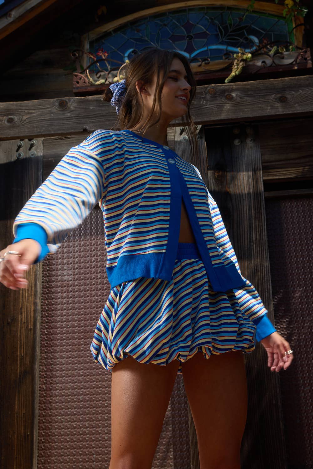 Multi-Stripe Dual-Button Knit Cardigan