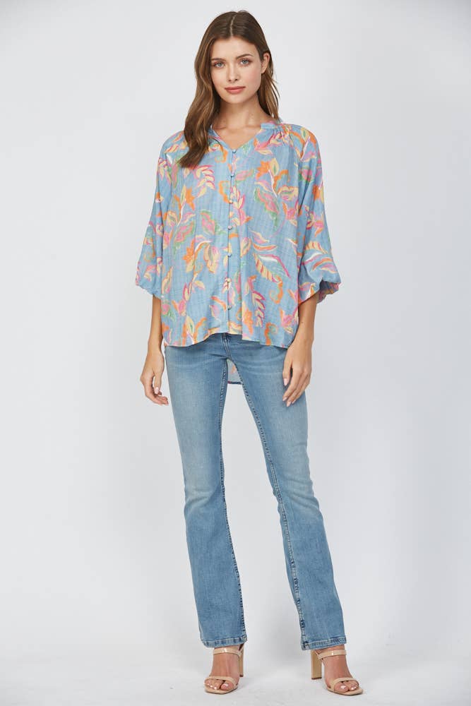 3/4 BLOUSON SLV FRONT BUTTON CLOSURE BLOUSE