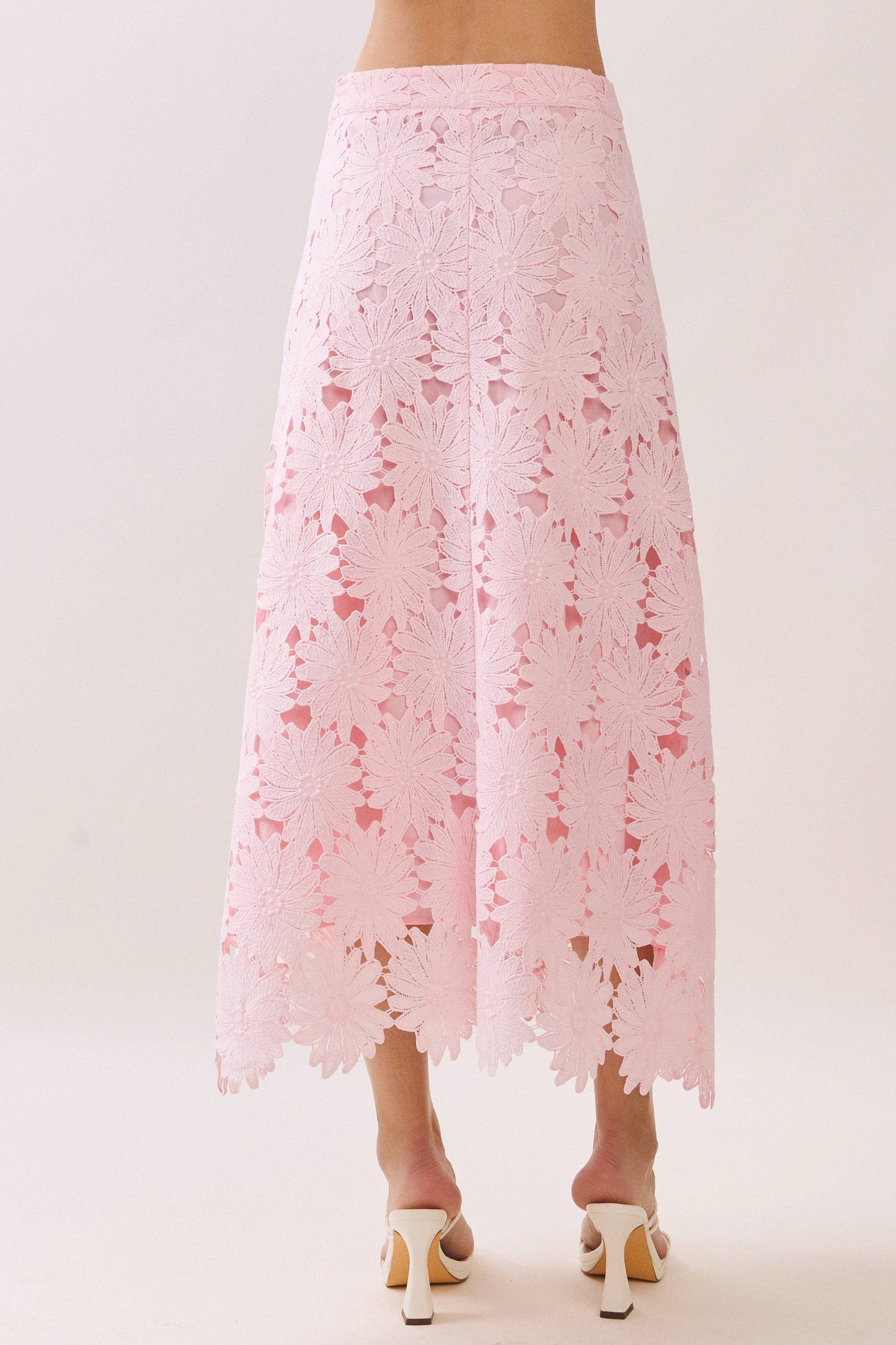 Floral Lace Scalloped Hem Fully Lined Midi Skirt