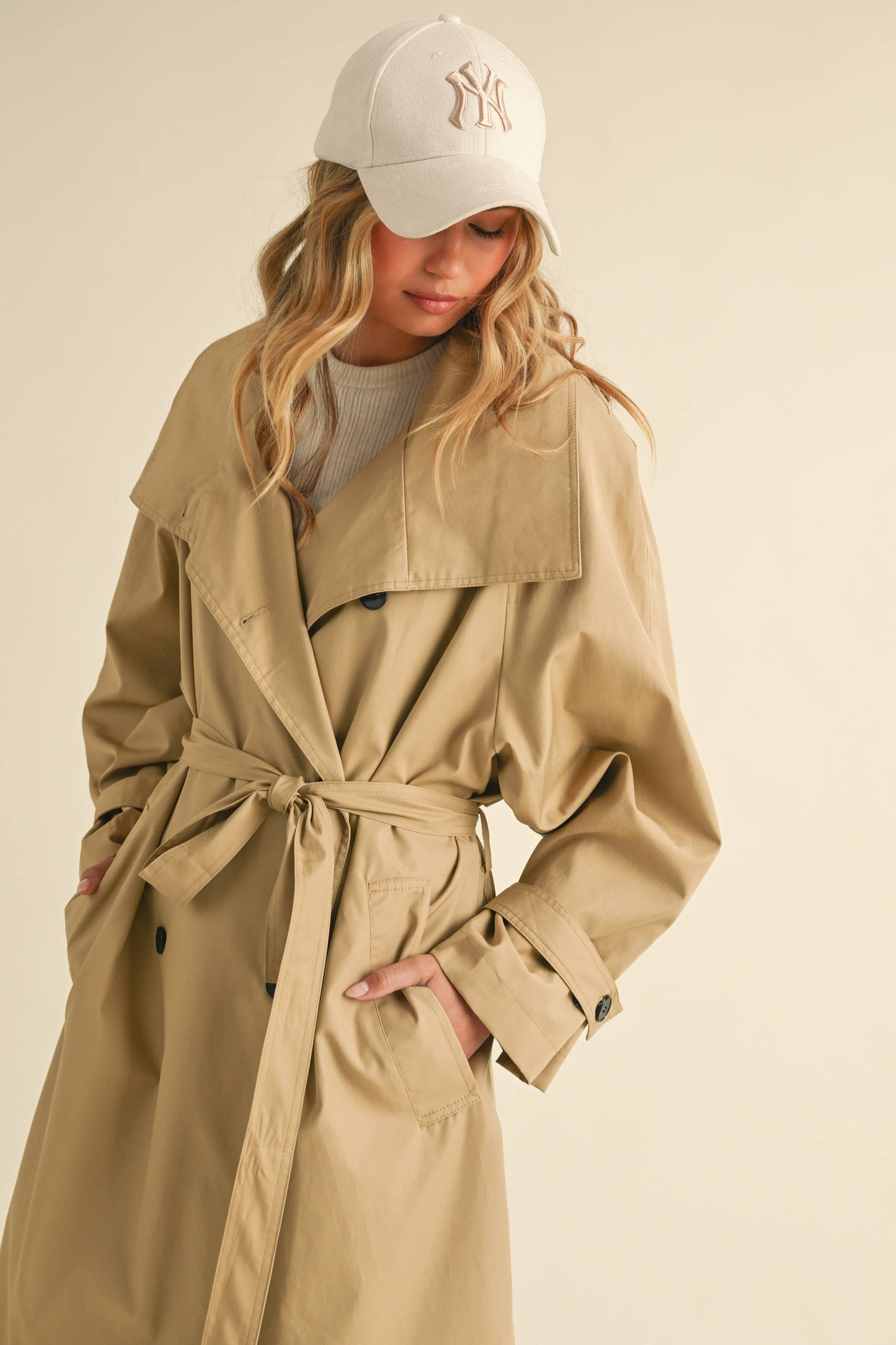 LONG OVERSIZED BELTED TRENCH COAT WITH POCKETS