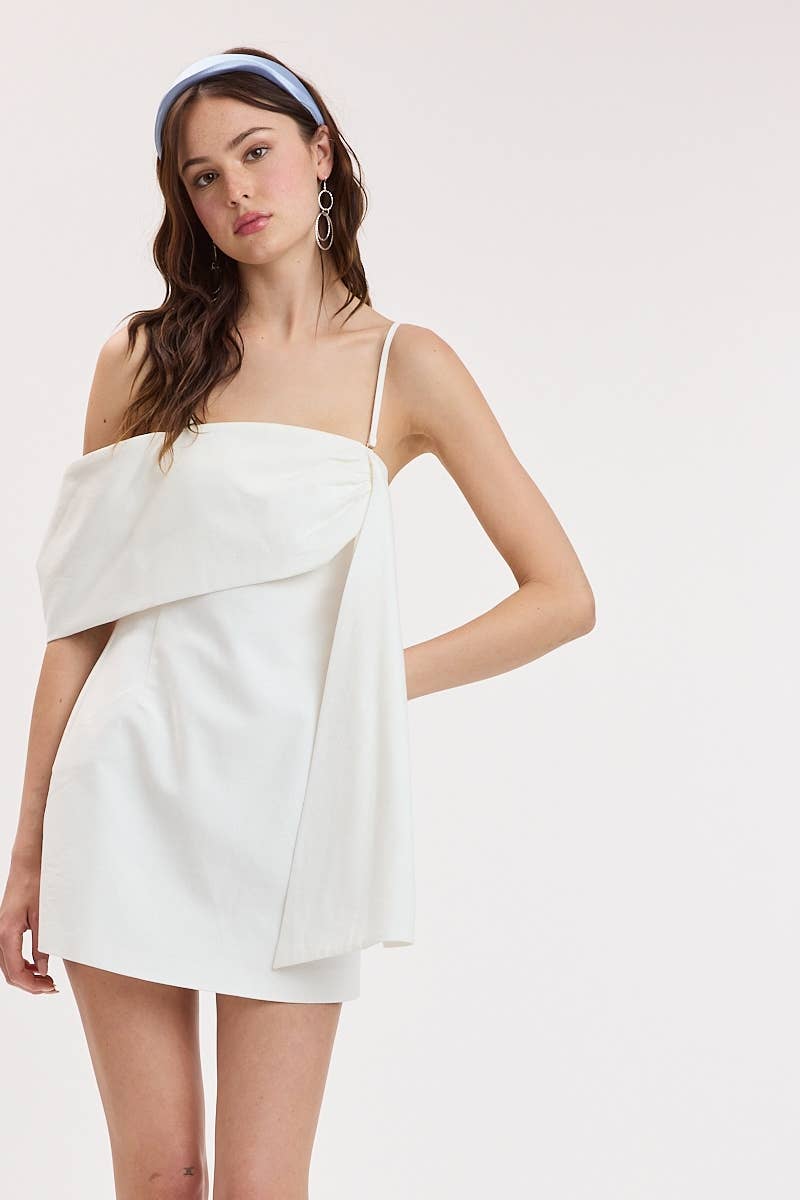 SOFT COLOR ONE-SIDE LOOP & DRAPE MINI DRESS