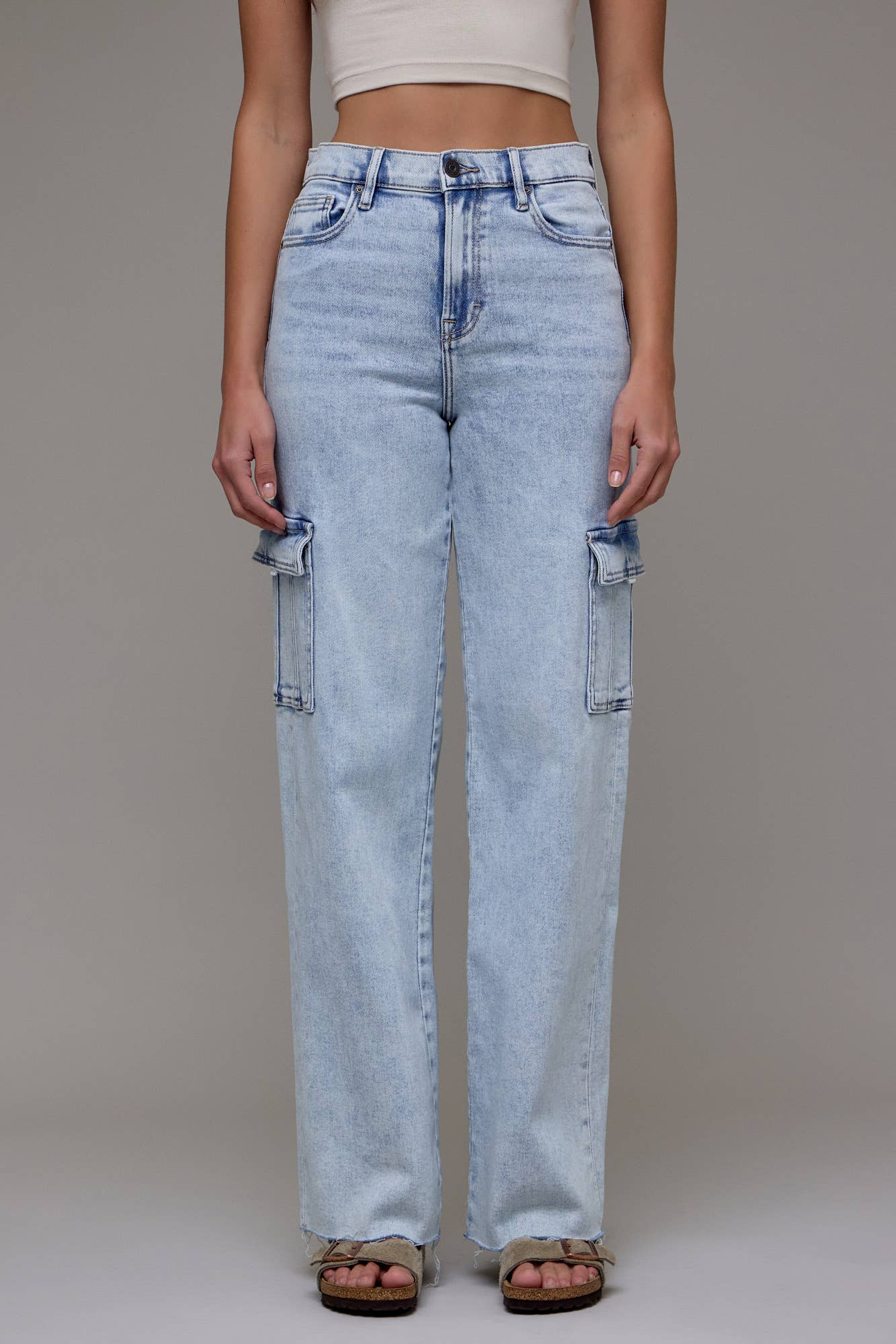 Light Wash Stretch Cargo Dad Jean