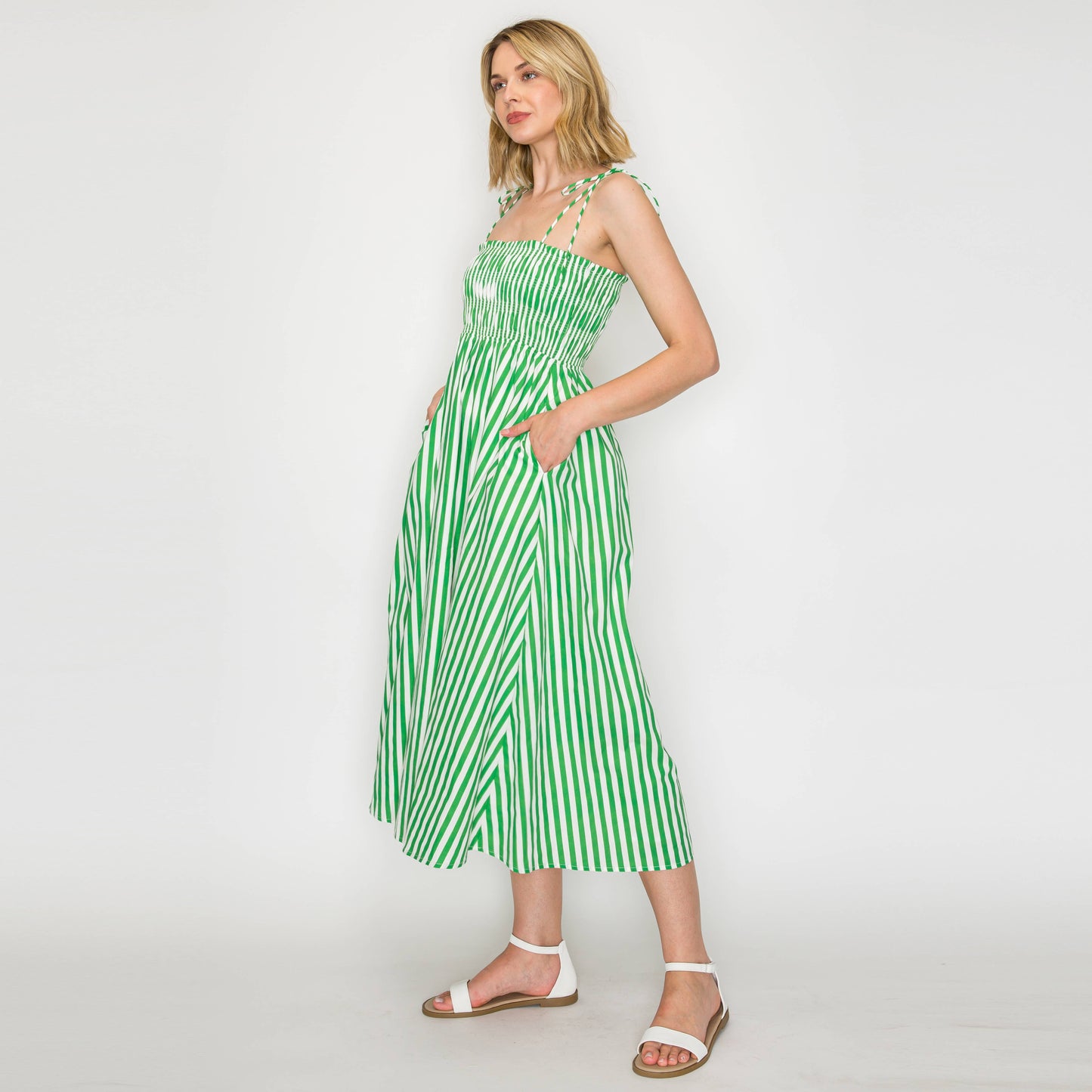 Summer Green Stripe Midi Dress