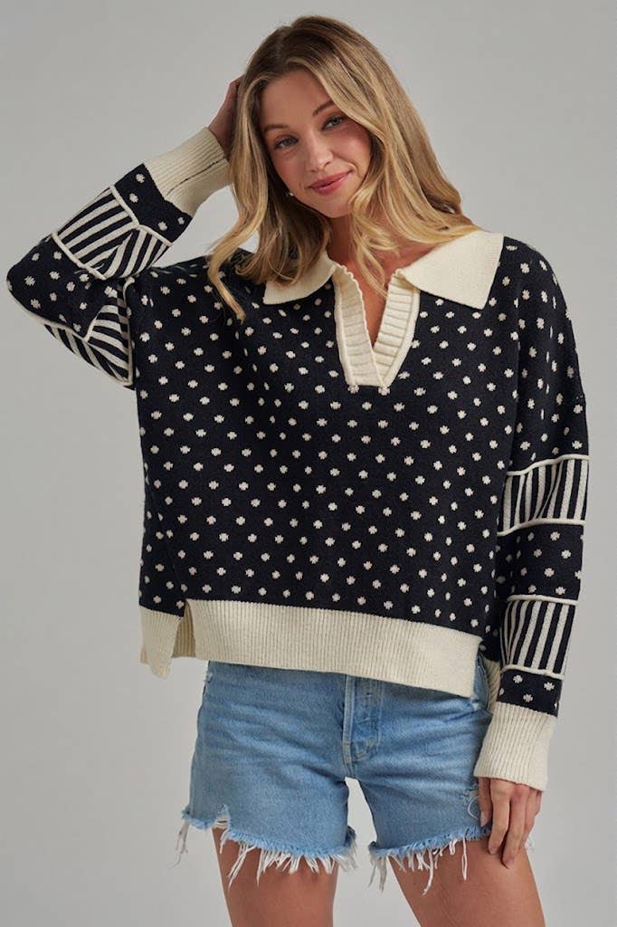 LOOSE FIT POLA DOT FALL SWEATER TOP