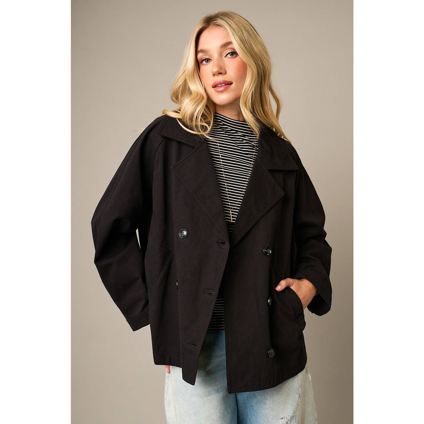 Raglan Long Sleeve Twill Trench Coat