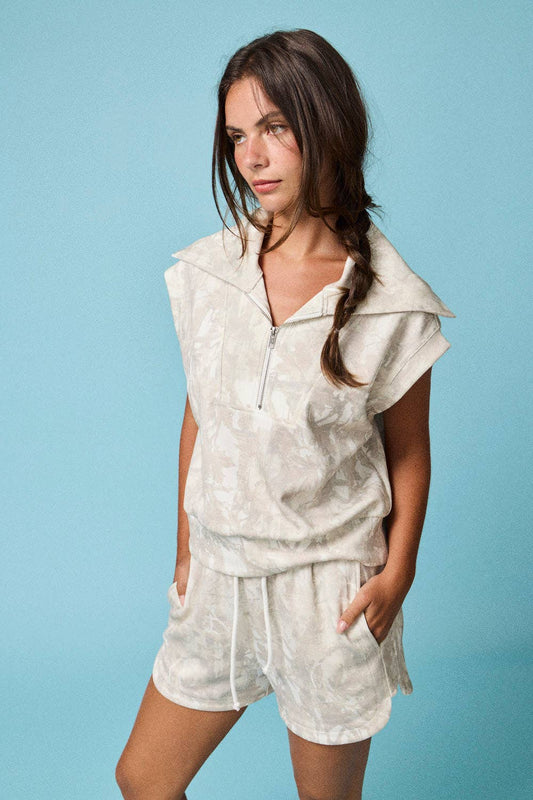 Camo Half Zip Slvls Top and Shorts Set