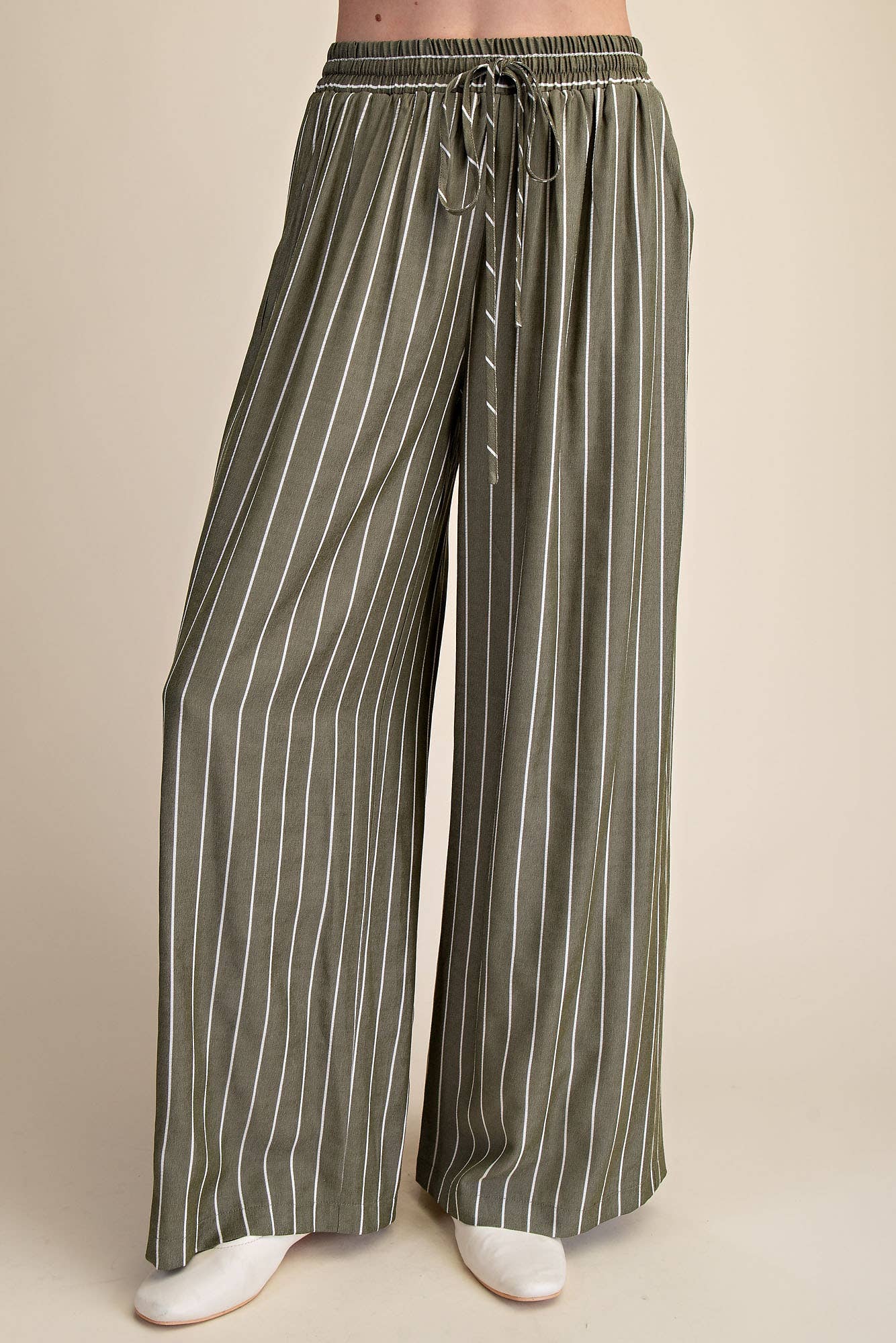 High Waist Elastic Band Stripe Wide Pants