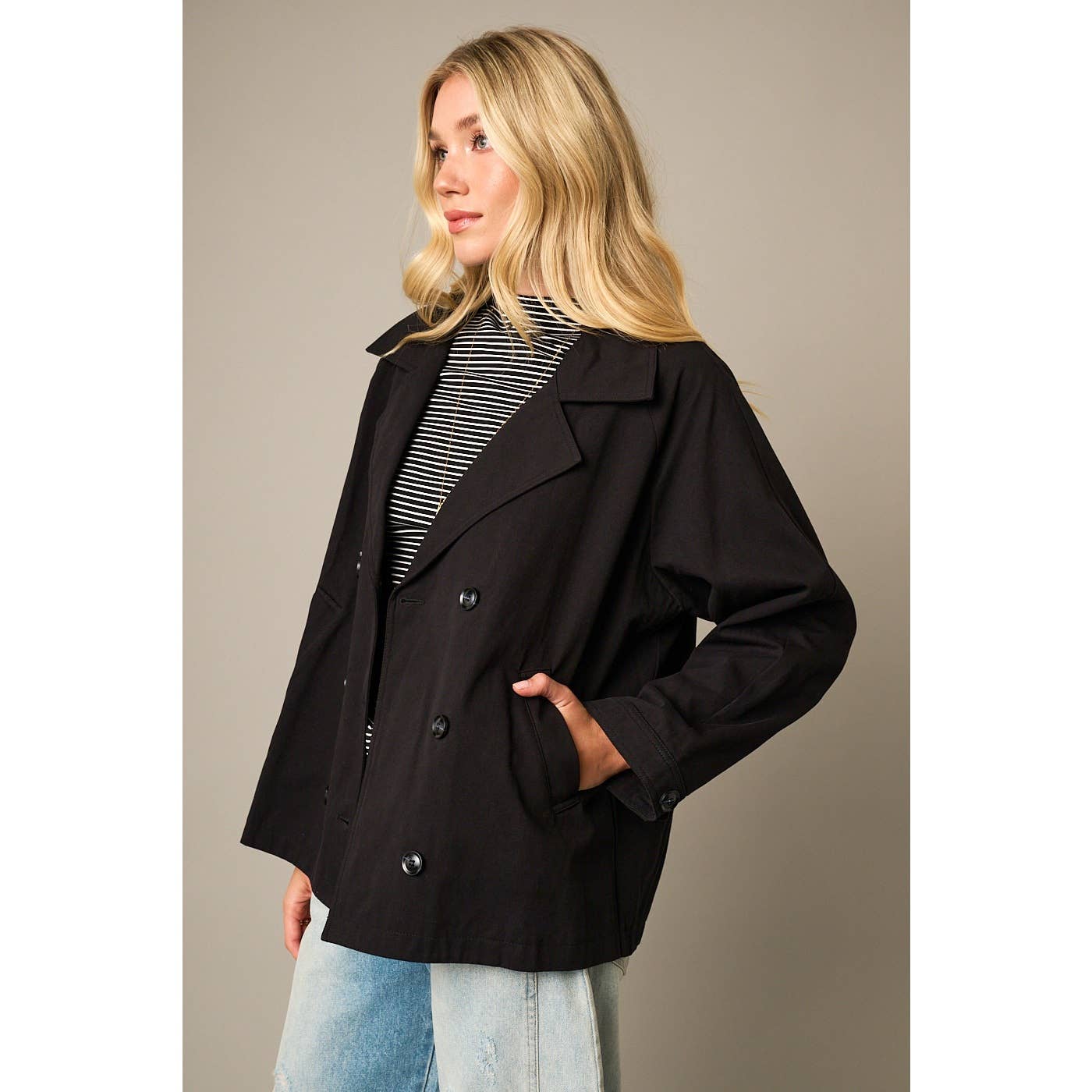 Raglan Long Sleeve Twill Trench Coat