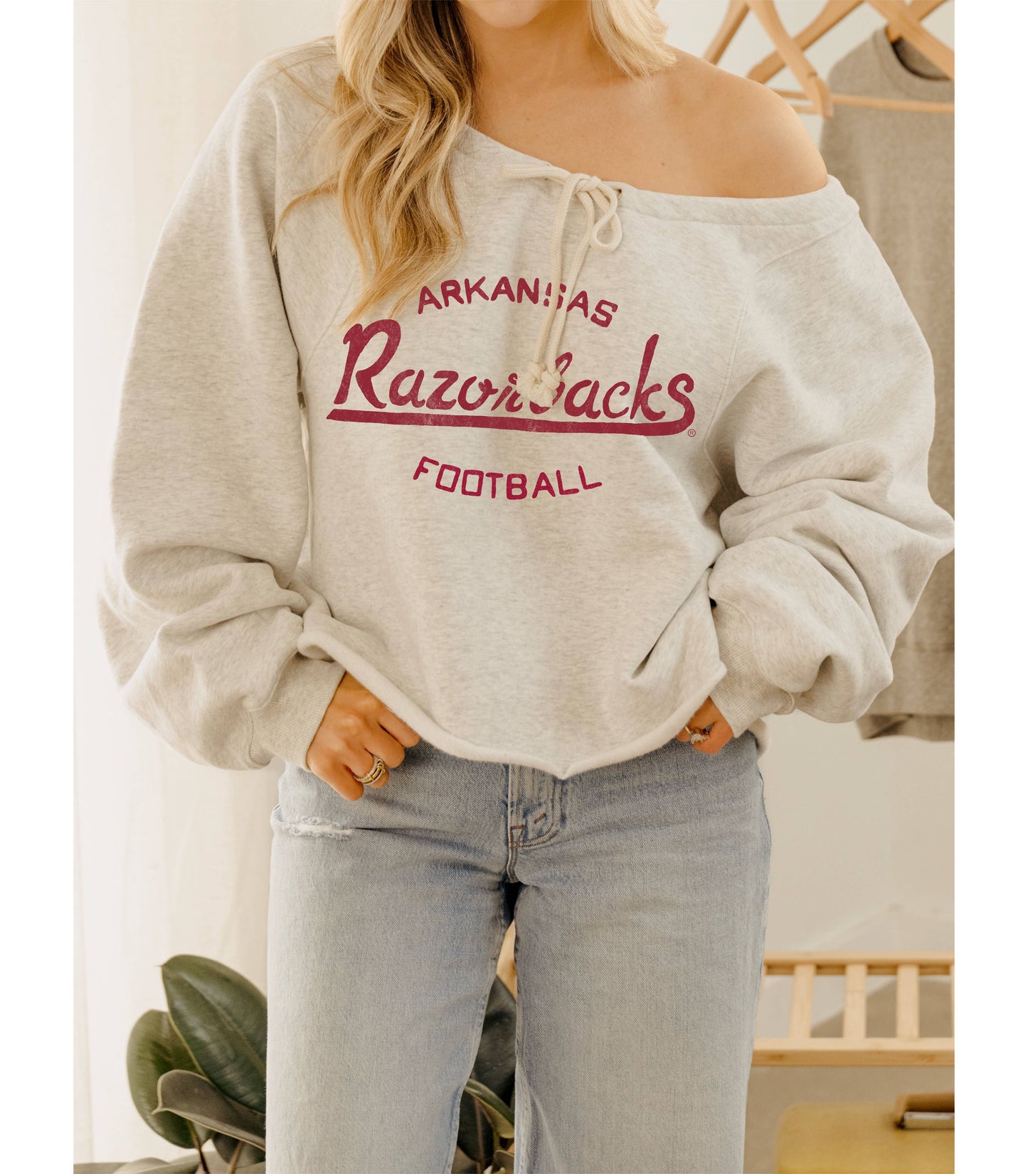 Razorbacks Football Tie Off Shoulder Sweatshirt