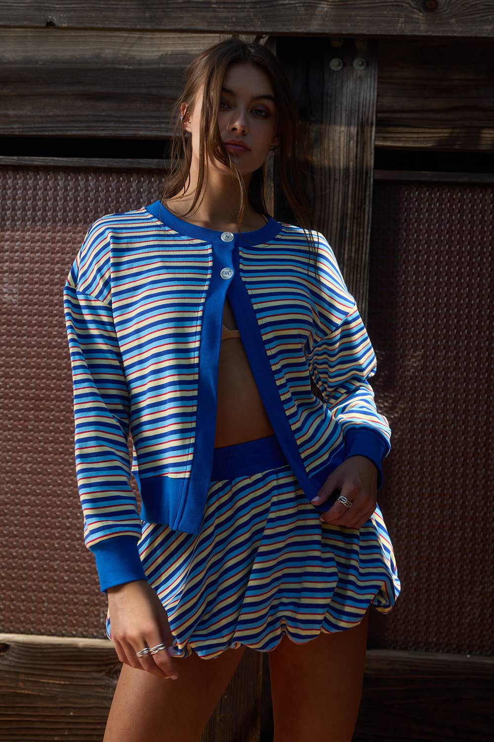 Multi-Stripe Dual-Button Knit Cardigan
