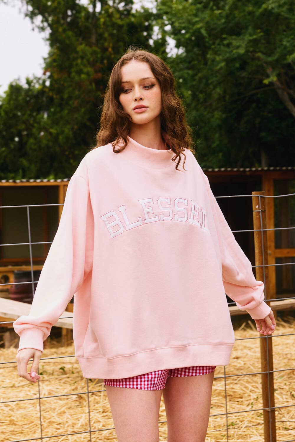 BLESSED Embroidered Mockneck Sweatshirt