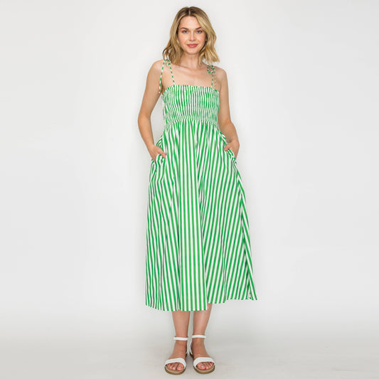 Summer Green Stripe Midi Dress
