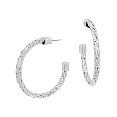 Braided silver 2” hoop earring