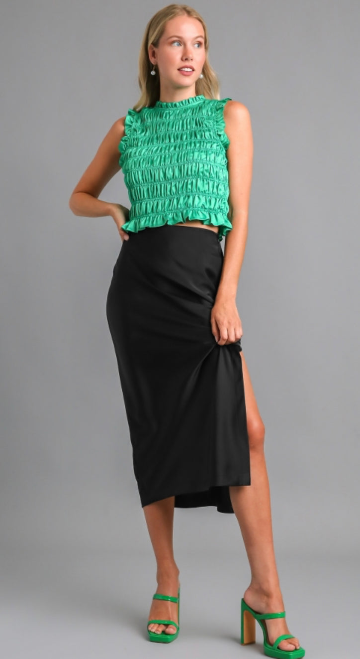 silk black midi skirt