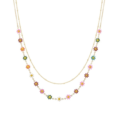 Gold multi color flower necklace 16”-18”